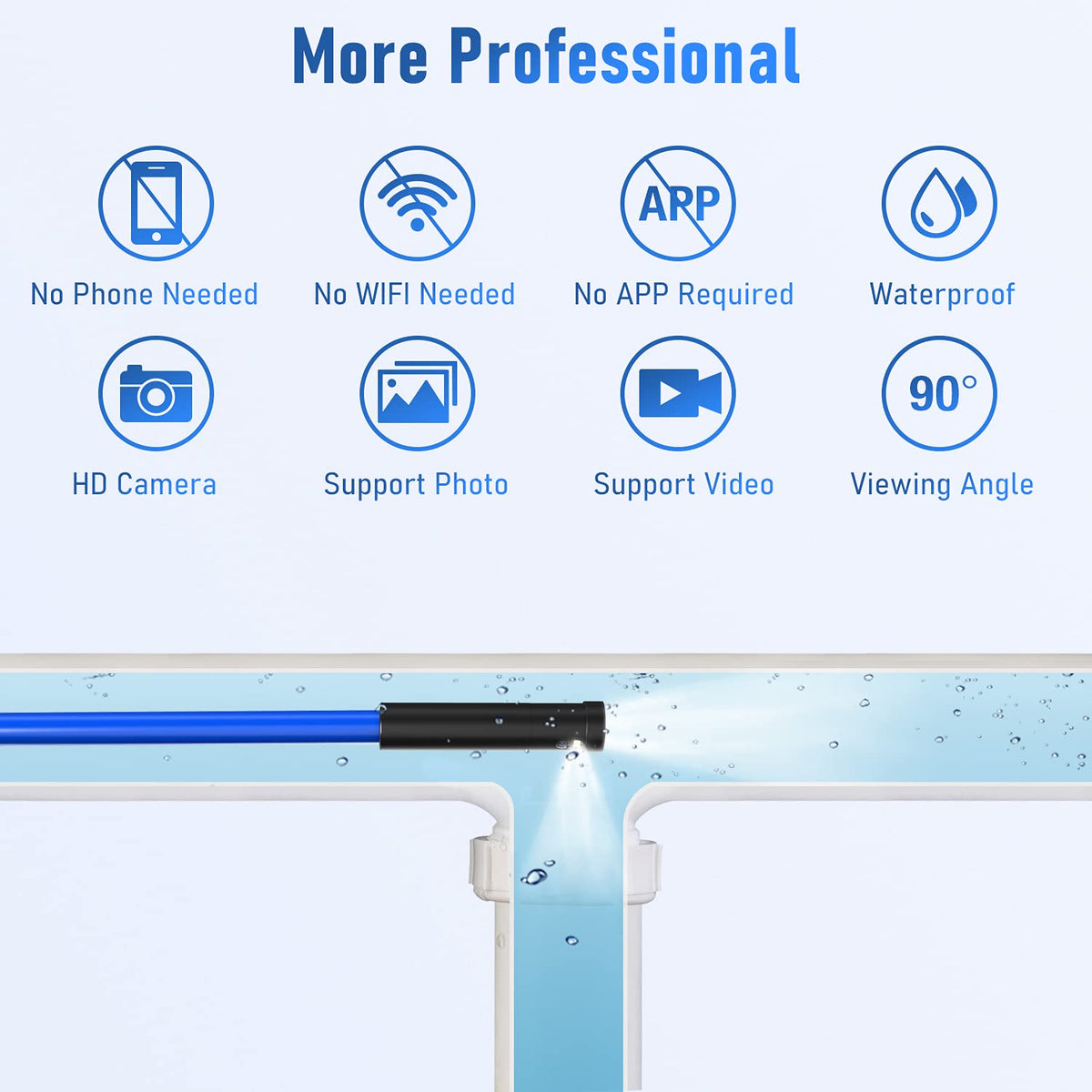 33FT Dual Lens Industrial Endoscope Camera with 7 LED Lights 4.3 IPS Screen IP68 Waterproof Probe D82243