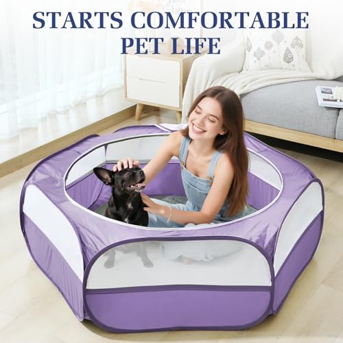 Small Animals Playpen, Waterproof Pet Cage Tent with Zippered Cover, Portable Outdoor Yard Fence with 3 Metal Rod, Green C96195