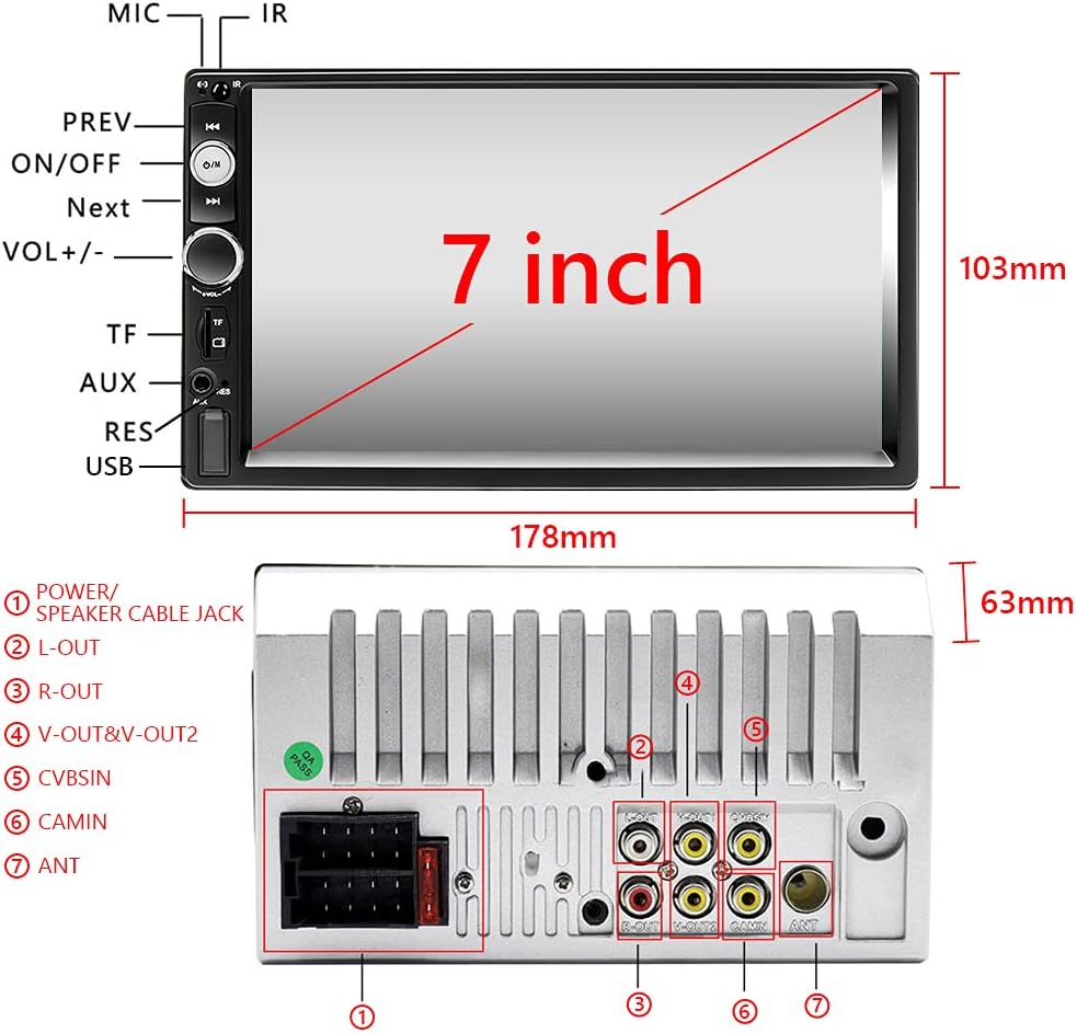 Double Din Car Stereo with Bluetooth, 7 Inch Touch Screen Car Radio MP5 Player with Backup Camera L8041