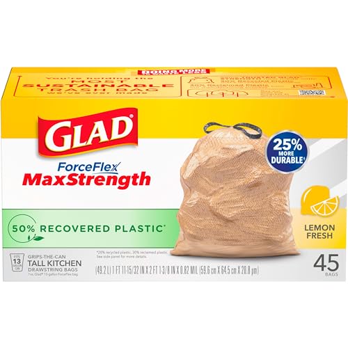 45 Count 13 Gallon Tall Kitchen Drawstring Garbage Bags F278