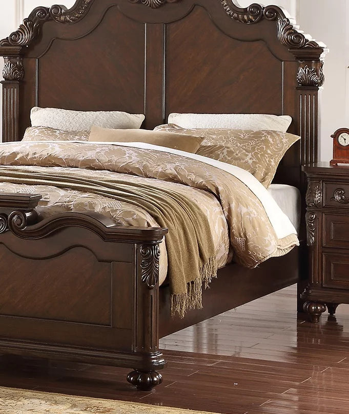 California King Size Bed Dresser Mirror Nightstand 4pcs Set Dark Brown X357