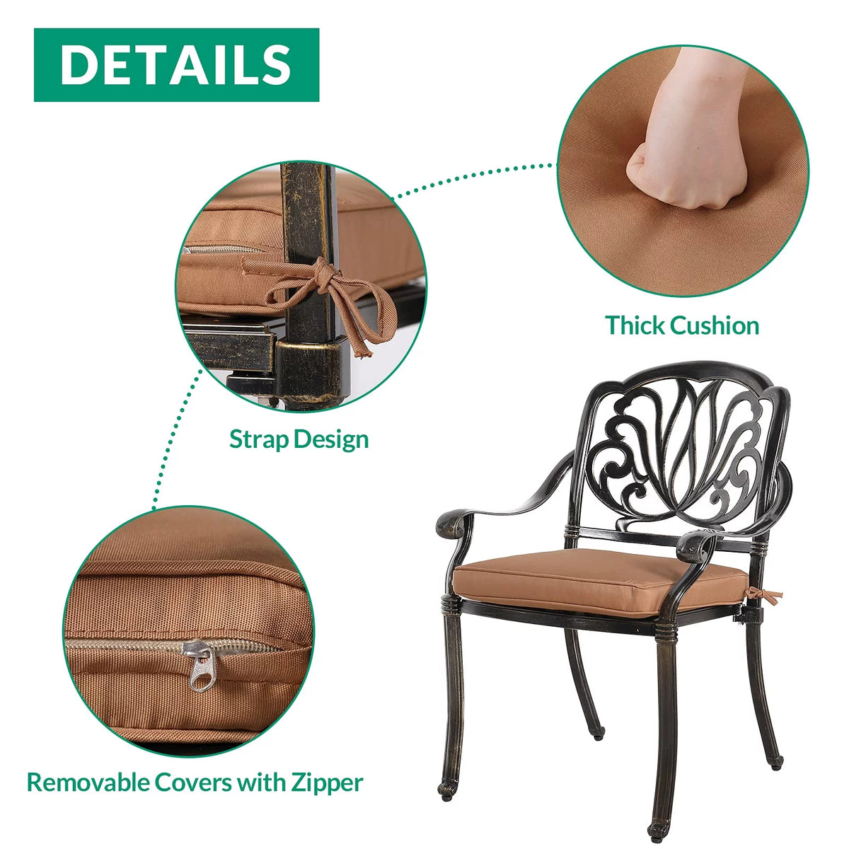 5-Piece Cast Aluminum Patio Dining Set with Umbrella Hole Q413