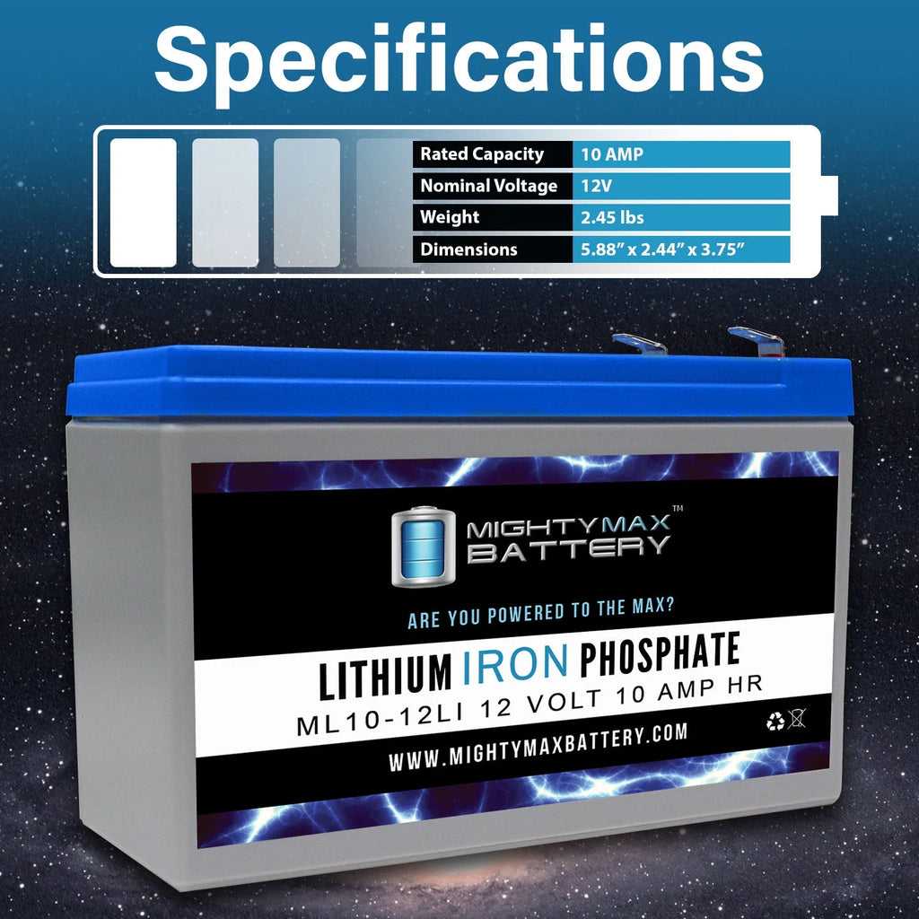 12V 10AH Lithium Replacement Battery 2 Pack Z42404