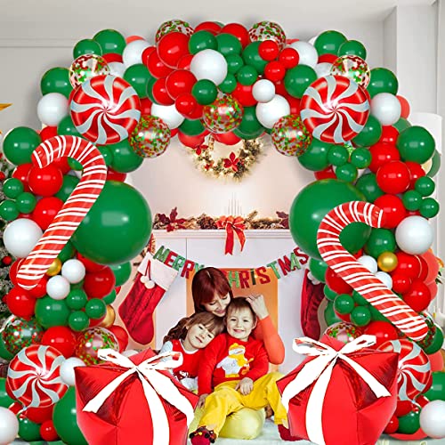 Christmas Balloons Garland Arch Kit Red Green White Confetti Candy Cane Foil Balloons G867