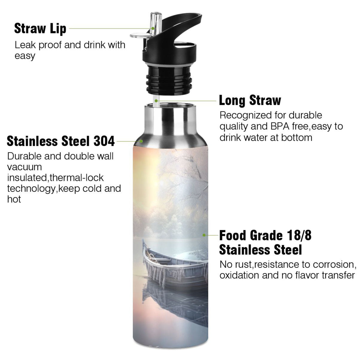 Insulated Stainless Steel Water Bottle with Straw Lid, 20 oz N6380