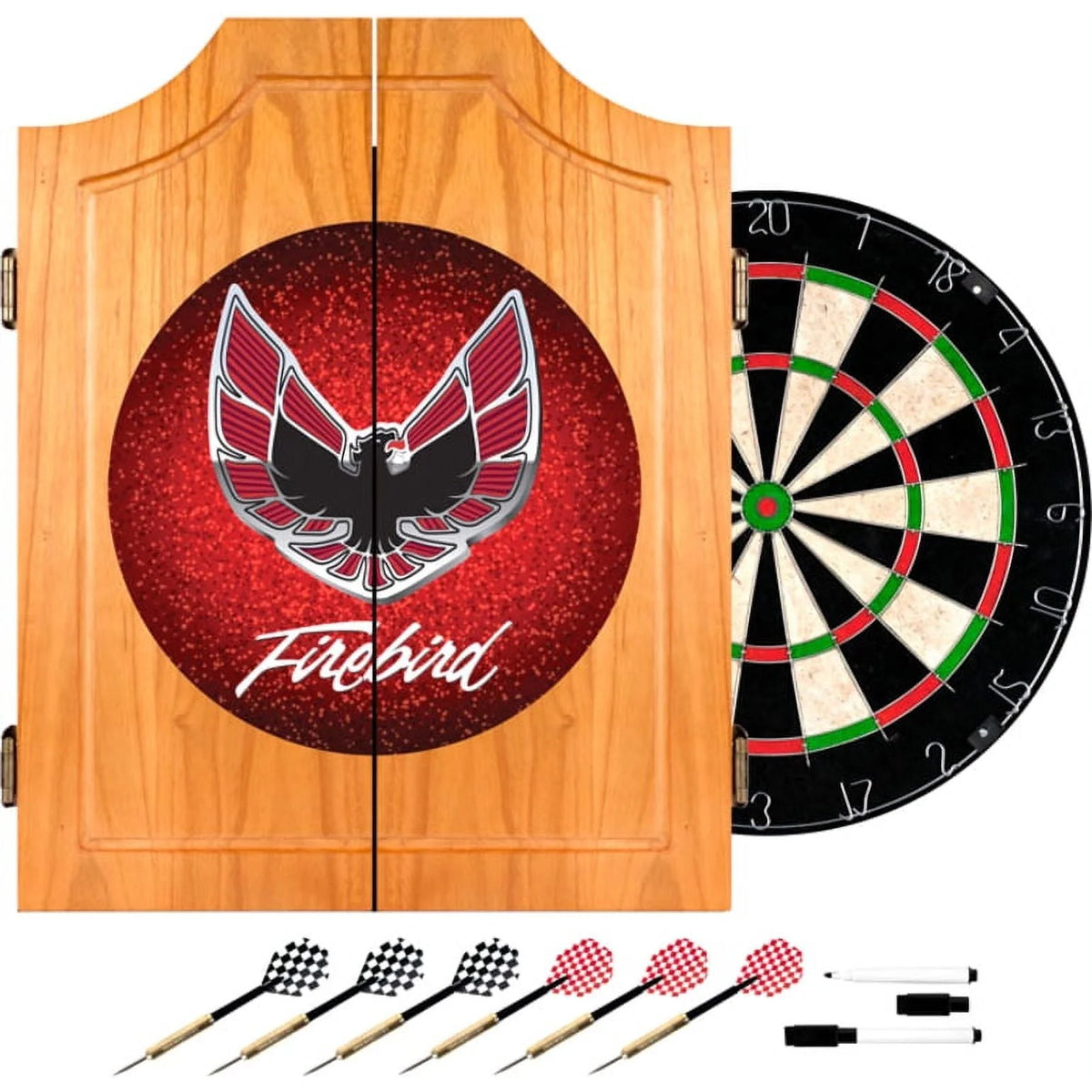 Red Wood Dart Cabinet Set W911676