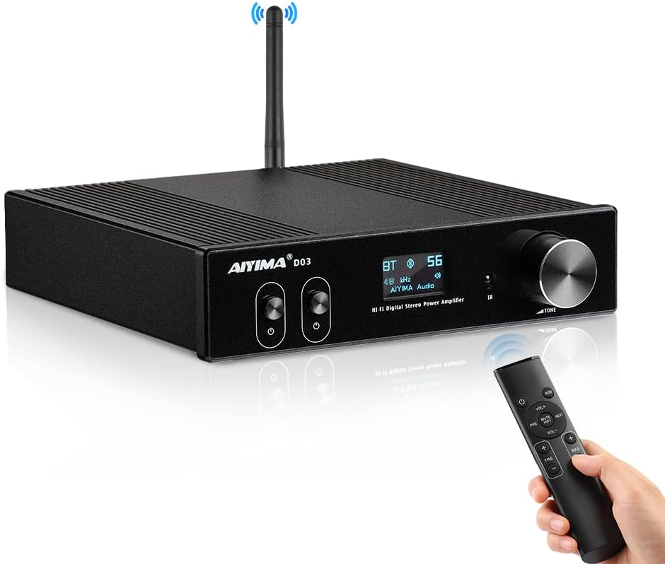 Bluetooth 5.0 Power Amplifier 120Wx2 Stereo 2.1 CH Class D Amp with Remote Pack of 2 F339