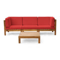 Red and Teak Acacia Wood Sofa and Coffee Table Set T755
