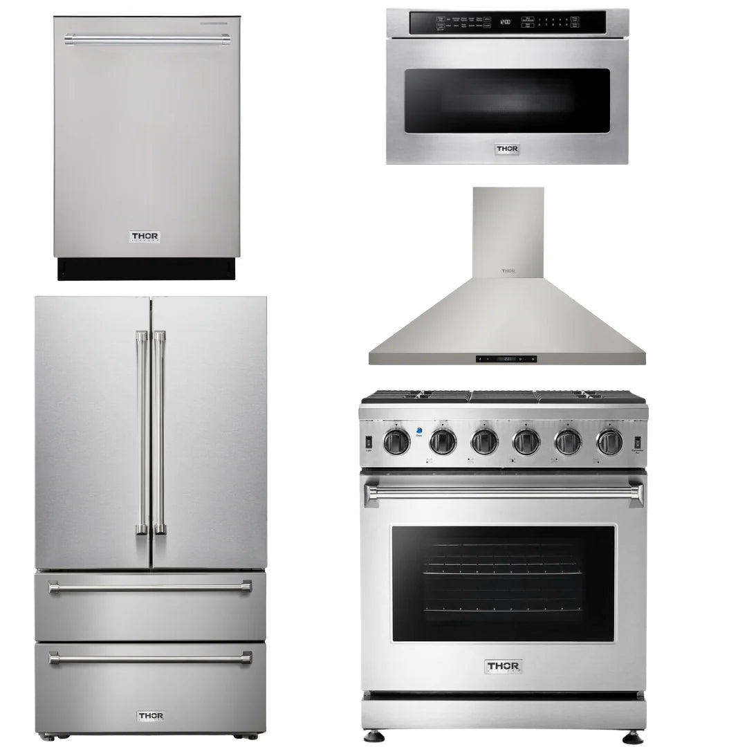 30 Gas Range, Range Hood, Microwave, Refrigerator, Dishwasher V4011