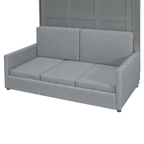 Full Size Grey Murphy Bed with Loveseat Sofa D413
