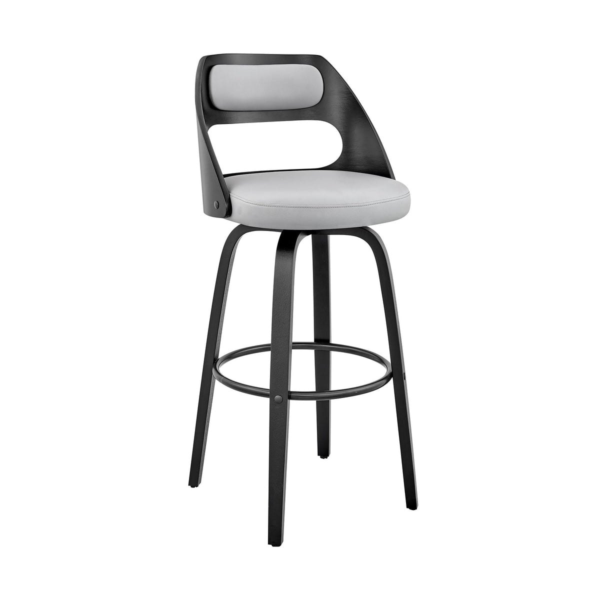 Gray and Black Leatherette Barstool with Cut Out Back K603537