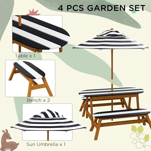 Wooden Kids Table and Benches Set with Umbrella J565713