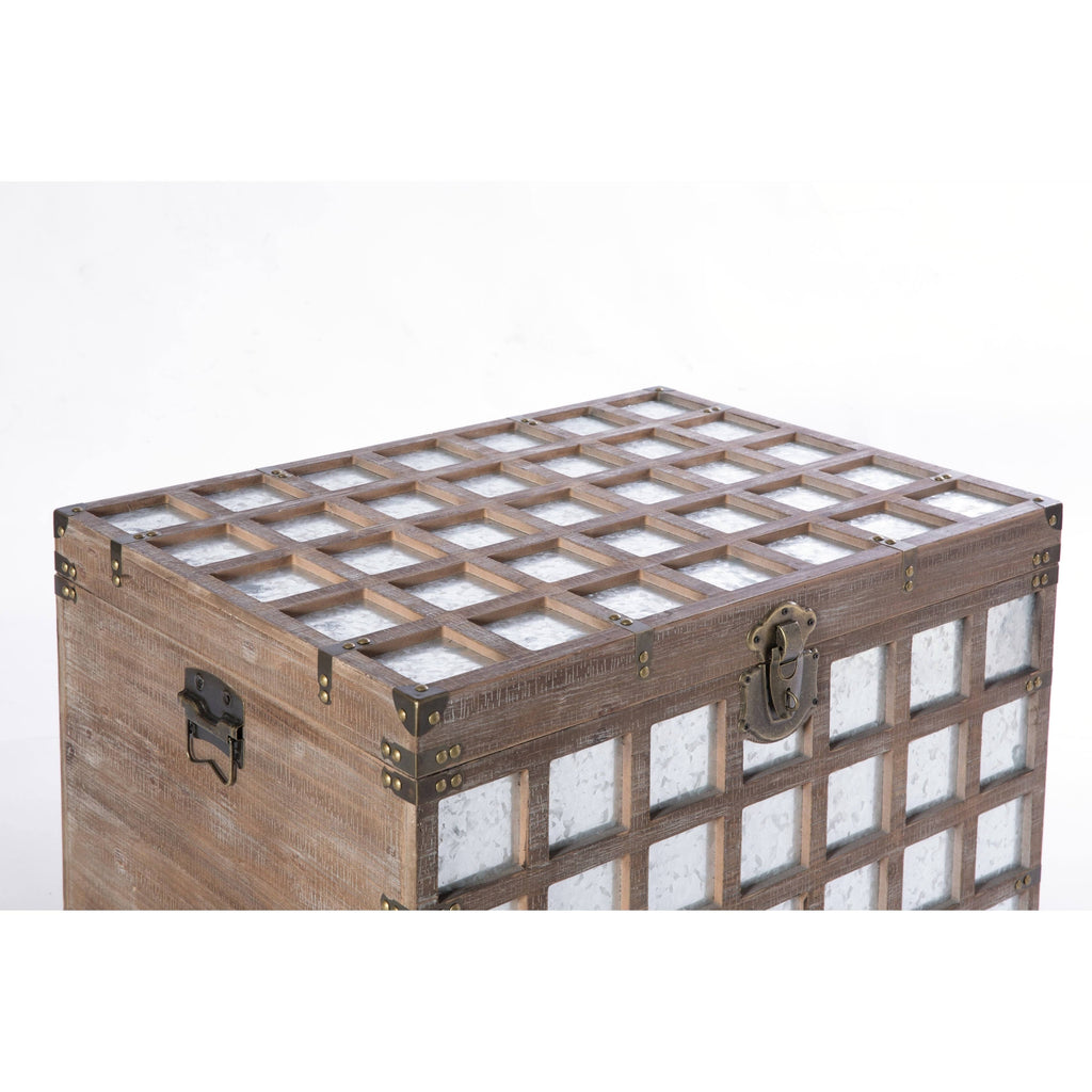 Wooden Rectangle Galvanized Metal Lined Storage Trunk L7535