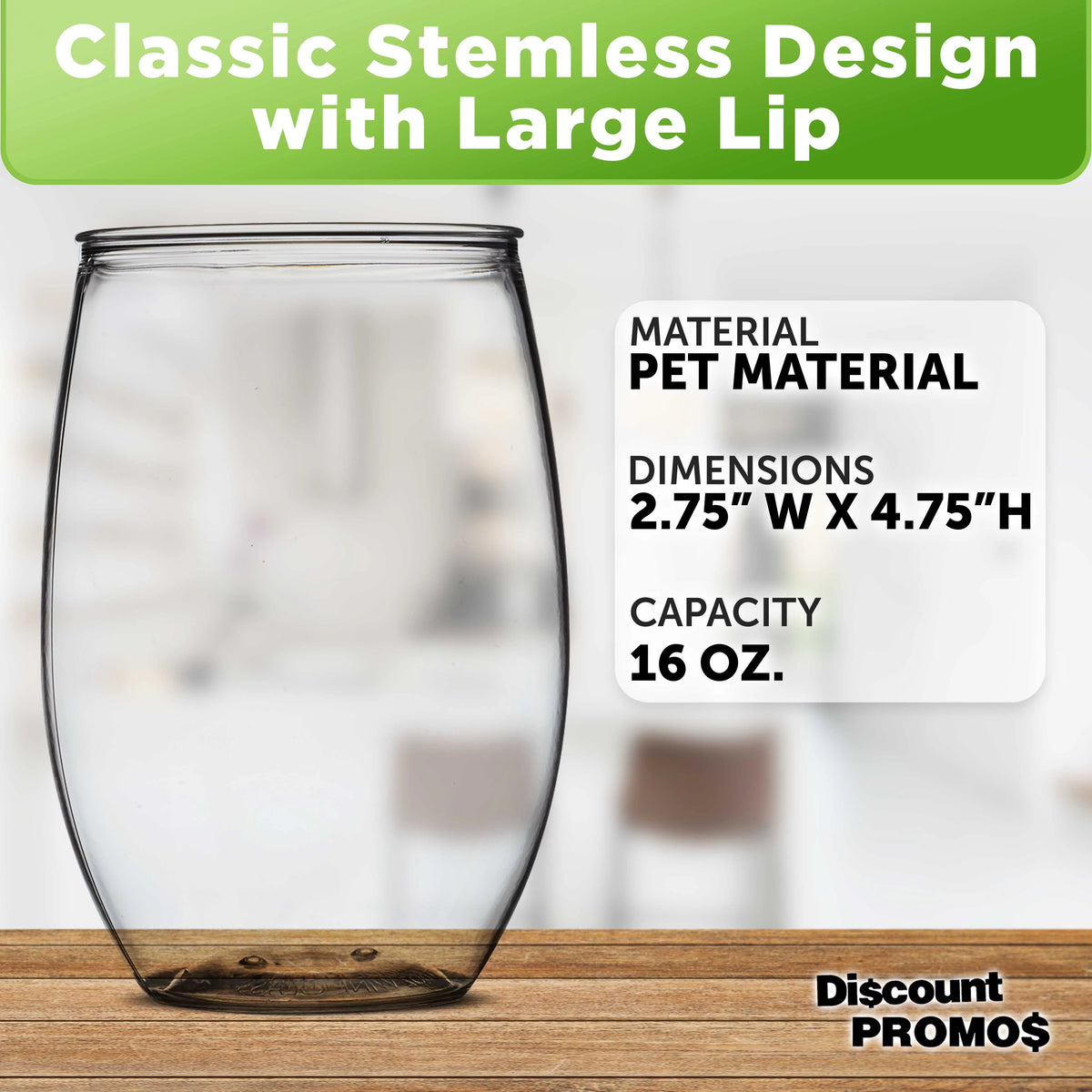 Clear 16 oz Set of 10 BPA Free Plastic Stemless Wine Glasses B765