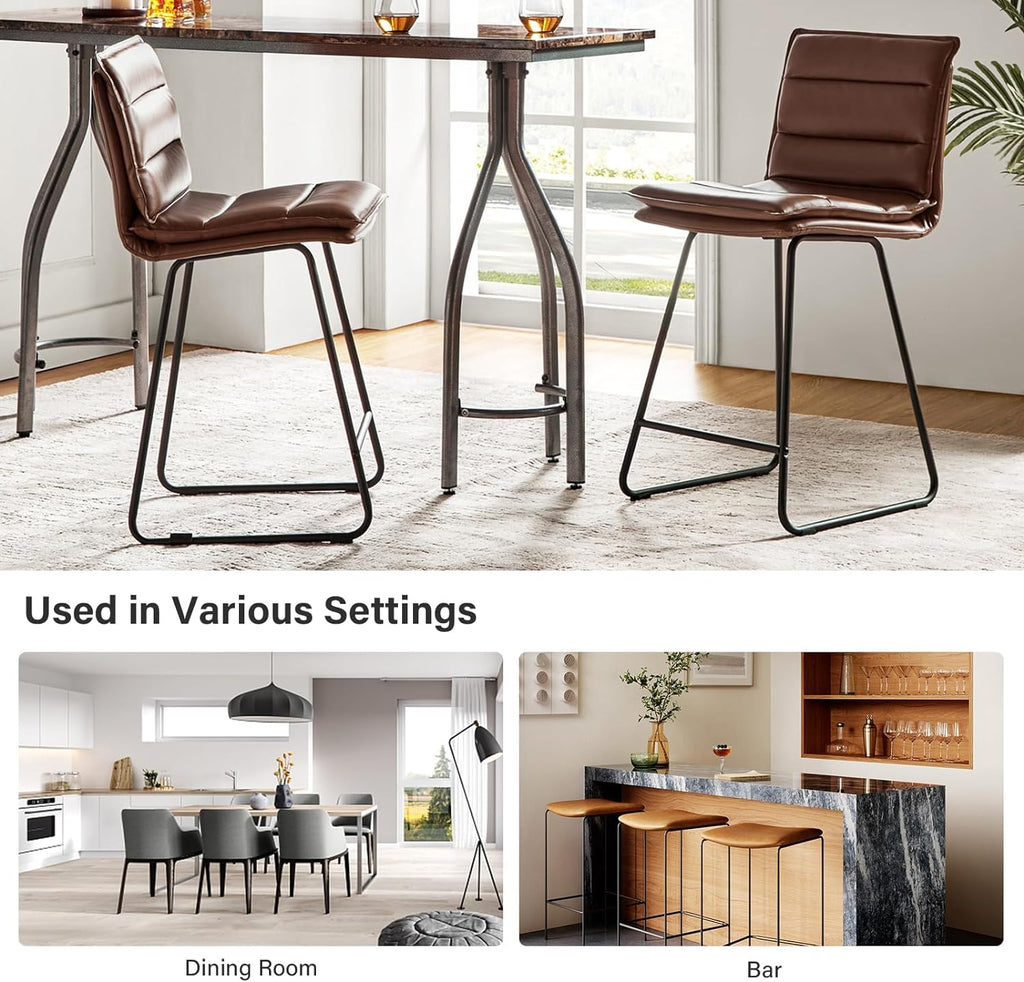 Faux Leather Bar Stools Set Of 4 With Metal Base & Footrest, Armless Bar Chairs Q28818
