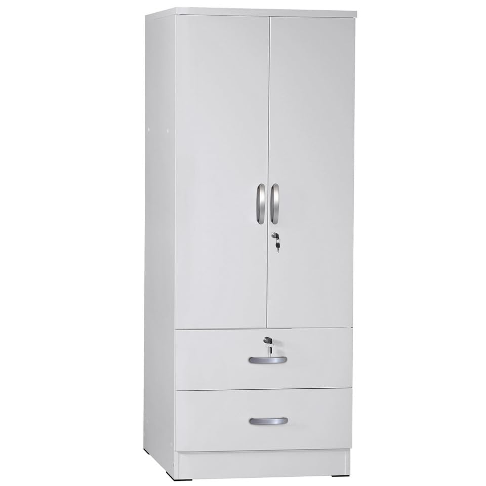 White 2-Door Wardrobe Armoire with 2-Drawers R3393