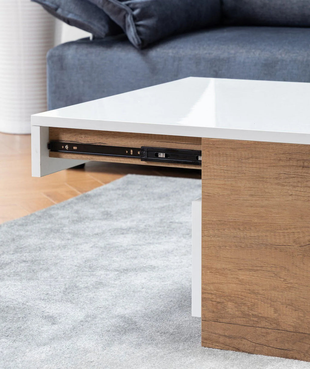 27.50 Inch Light Brown Wood Coffee Table with 2 Drawers K4373