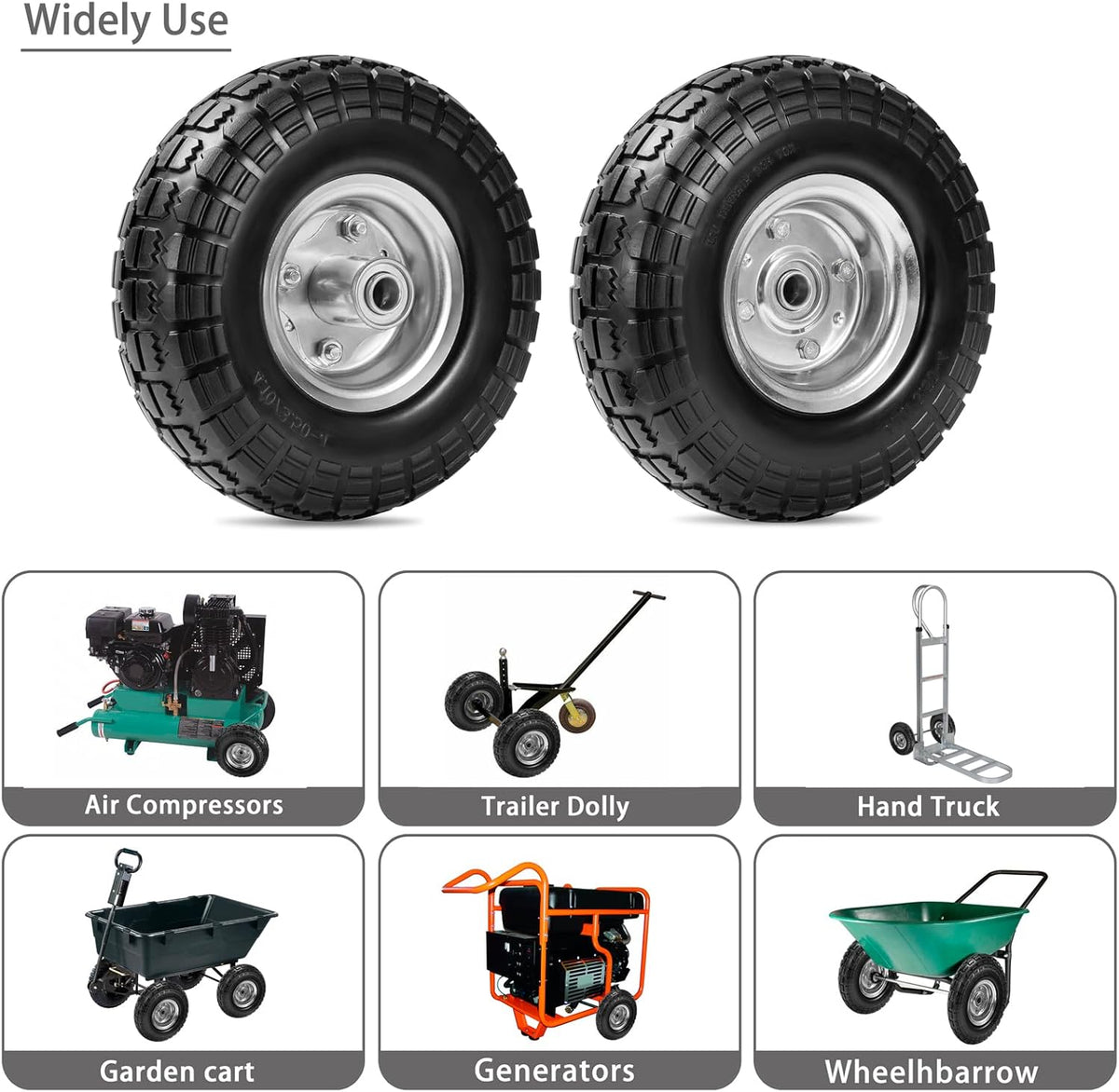 4.10/3.50-4 Flat-Free Solid Tires and Wheels with 5/8" Bearings 2-Pack V956