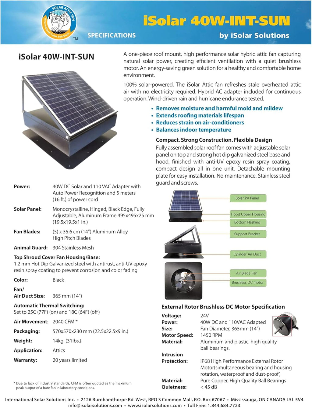 Solar Attic Fan 2040 CFM E8001