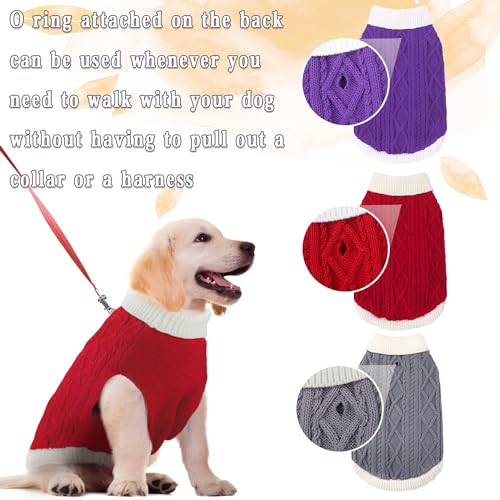 Small Dog Sweaters with Leash Hole Turtleneck Knitwear Red Medium Q8075