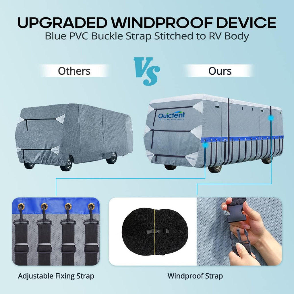 RV Cover, Extra-Thick 6-ply, Fits 40 - 43Ft Motorhome, with 2 Windproof Straps, 4 Tire Covers Y84358