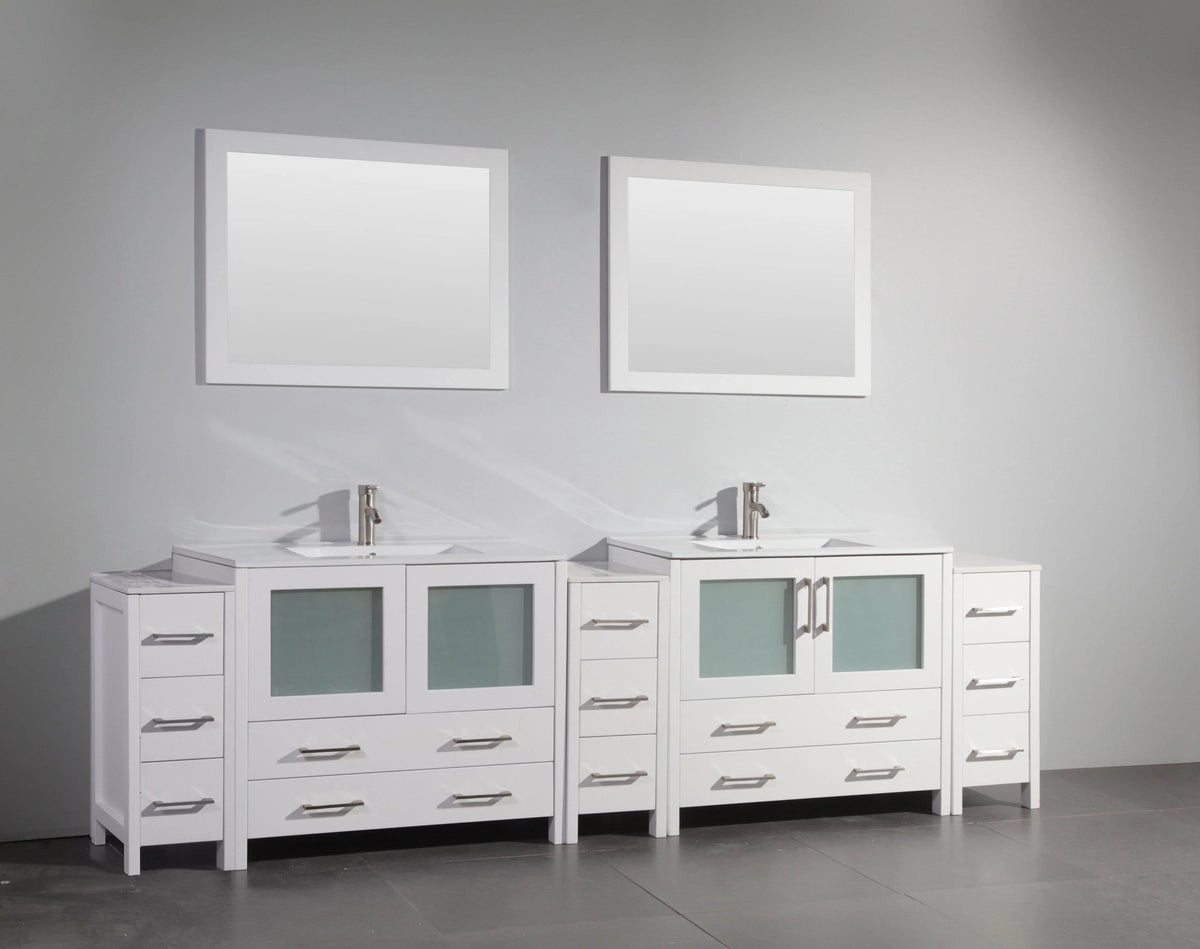 108 in. White Double Sink Ceramic Vanity Cabinet with Mirror E47796
