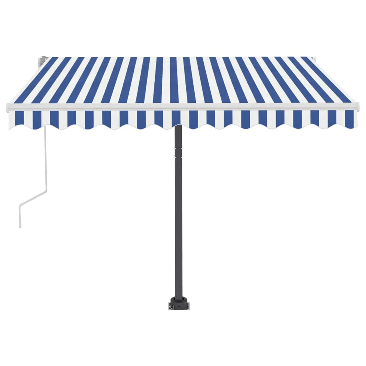 Freestanding Manual Retractable Awning with Base Outdoor Canopy Sunshade Shelter Blue and White 118.1 x 98.4 Inches J947916
