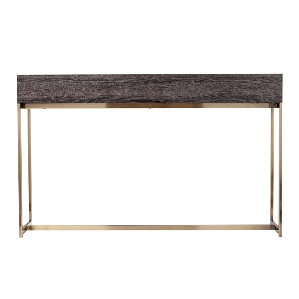 Black Oak Antique Brass Console Table with Storage G4446