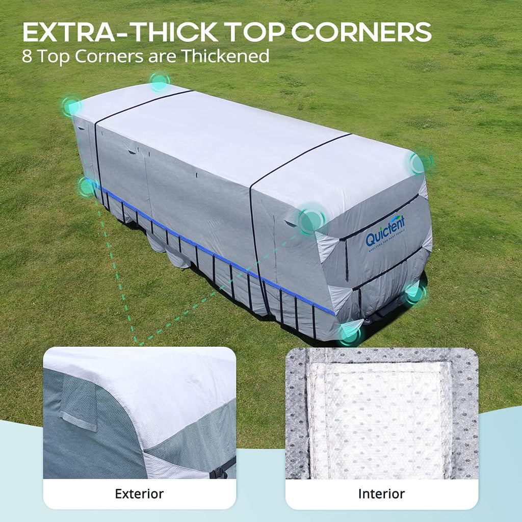 RV Cover, Extra-Thick 6-ply, Fits 40 - 43Ft Motorhome, with 2 Windproof Straps, 4 Tire Covers Y84358