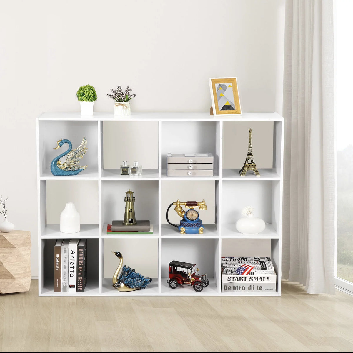 White 12 Cube Wood Storage Organizer A7033