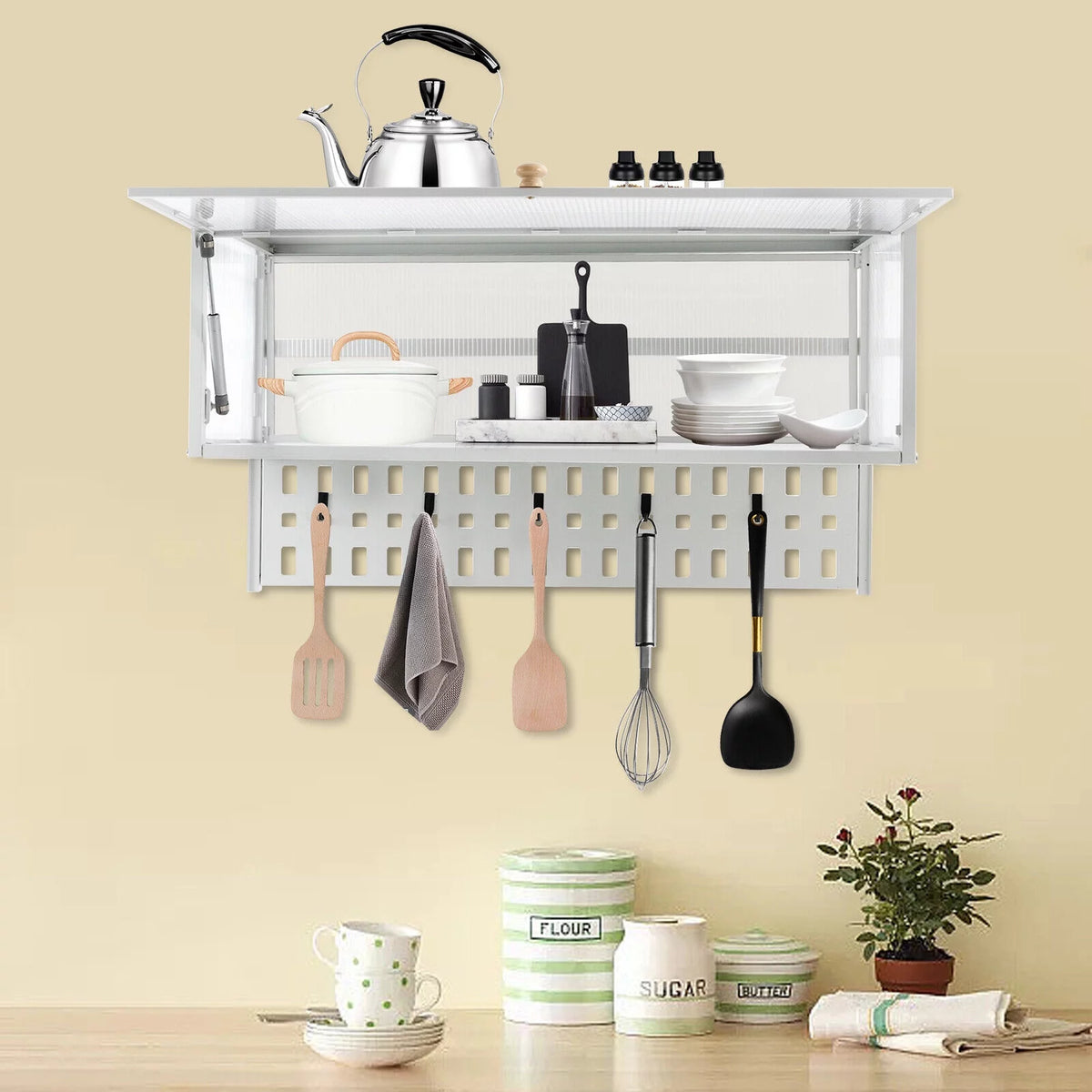 Wall-Mounted Cabinet with Storage Shelf White Translucent F6989