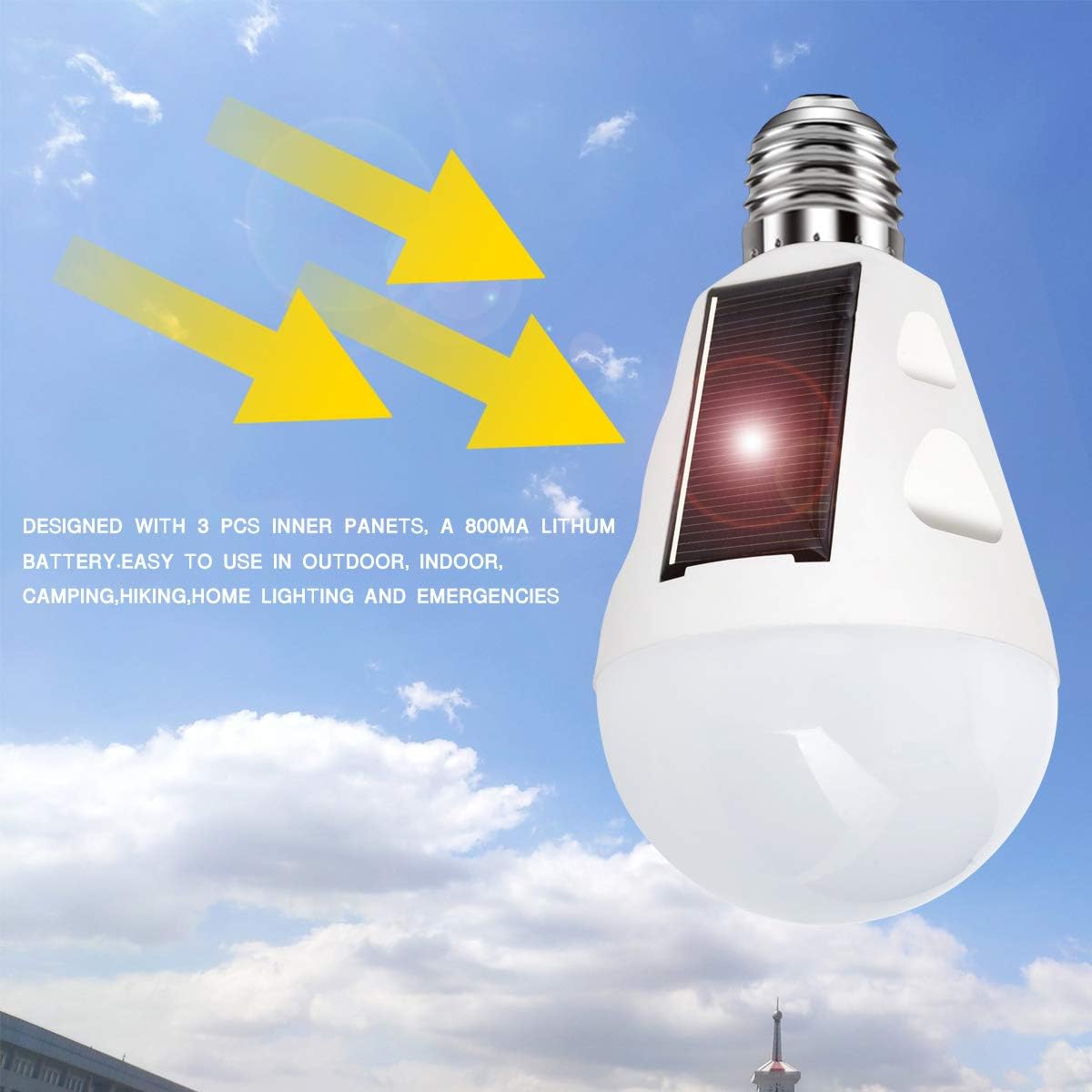 4 Pack LED Solar Rechargeable Emergency Light Bulbs, E26/E27 7W 6000k O618633