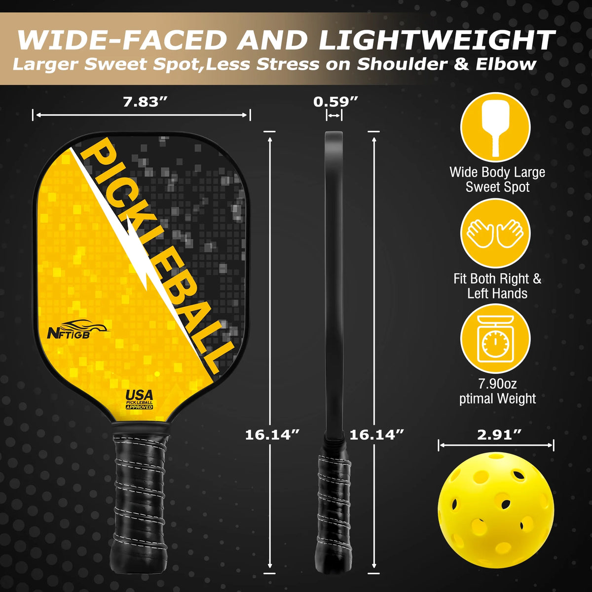 USAPA Approved Fiberglass Pickleball Set of 2 N69711