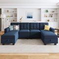 Dark Blue U-Shaped Sectional Sofa with Reversible Chaises and Storage Ottomans J483353