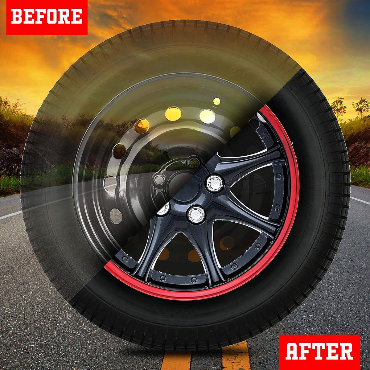Black Red 16-Inch Set of 4 Car Wheel Hub Caps K957833