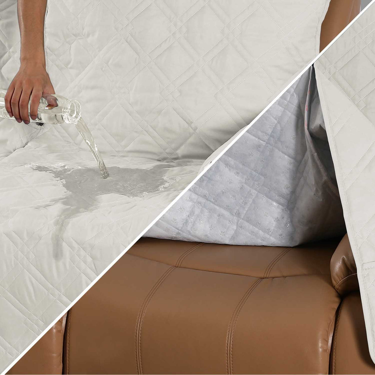White Seamed Waterproof One-Piece Sofa Cover for 3 Seaters K7940