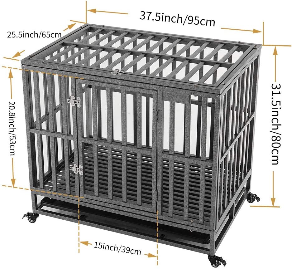 38 Heavy Duty Metal Dog Crate with Double Doors and Wheels, Black C9592