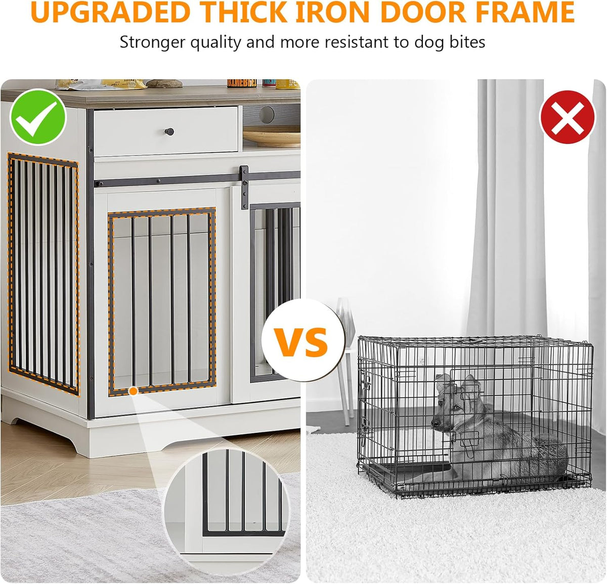 White Double Dog Crate Furniture with Divider and 2 Drawers S397