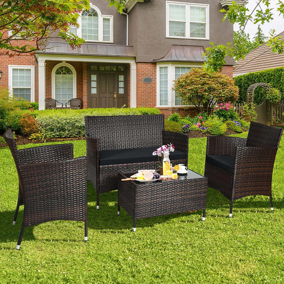 4 Pc Black Rattan Patio Furniture Set Y796