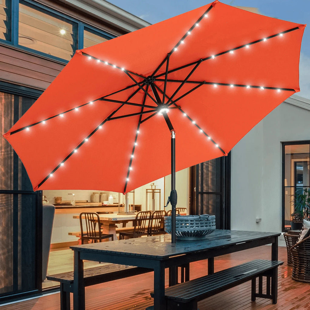 10 ft Solar Patio Umbrella with 40 LED Lights, Steel Tilt Crank, Navy Blue I168