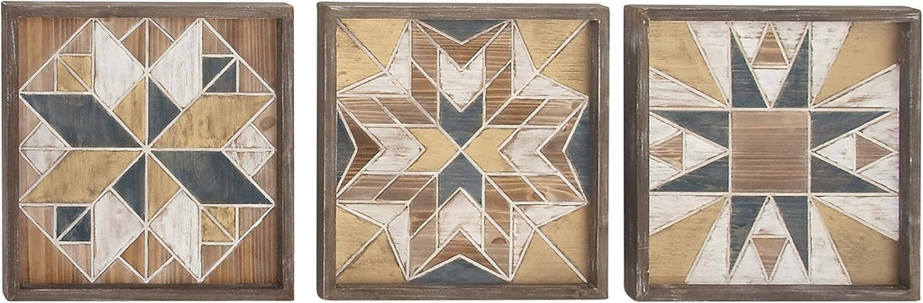 Geometrical Wooden Wall Decor Set of 3, 15 in x 15 in K40050