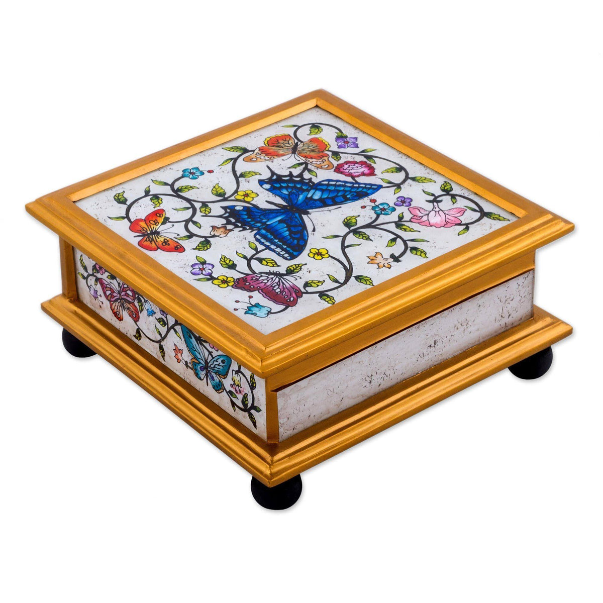 Ivory Reverse Painted Glass Decorative Box C45845