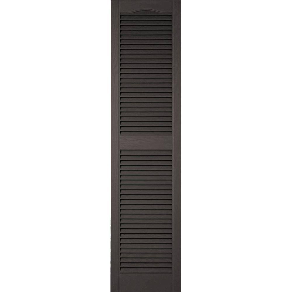 18 inchw x 63 inchh Vinyl Cathedral Top Center Mullion Open Louver Shutters with Shutter-Loks Per Pair D995981