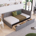 Gray Linen Upholstered Daybed with 2 Storage Drawers R902