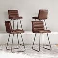 Faux Leather Bar Stools Set Of 4 With Metal Base & Footrest, Armless Bar Chairs Q28818