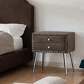 Brown Velvet 2 Drawer Solid Wood Bedside Table I6355