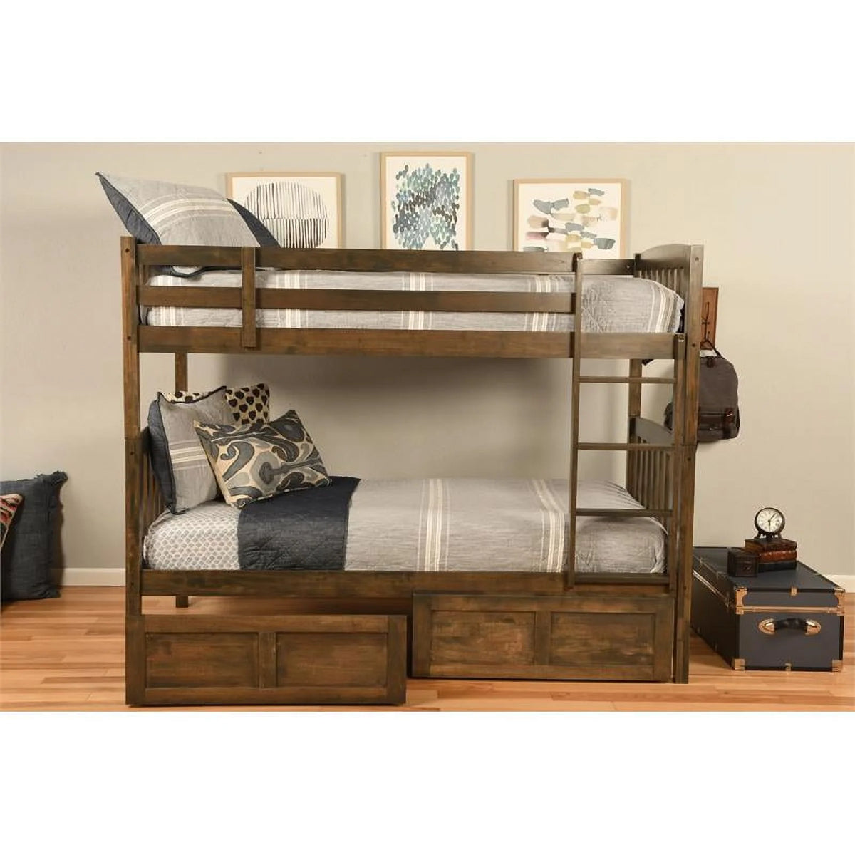 Twin Wood Bunk Bed with Storage Drawers I304129