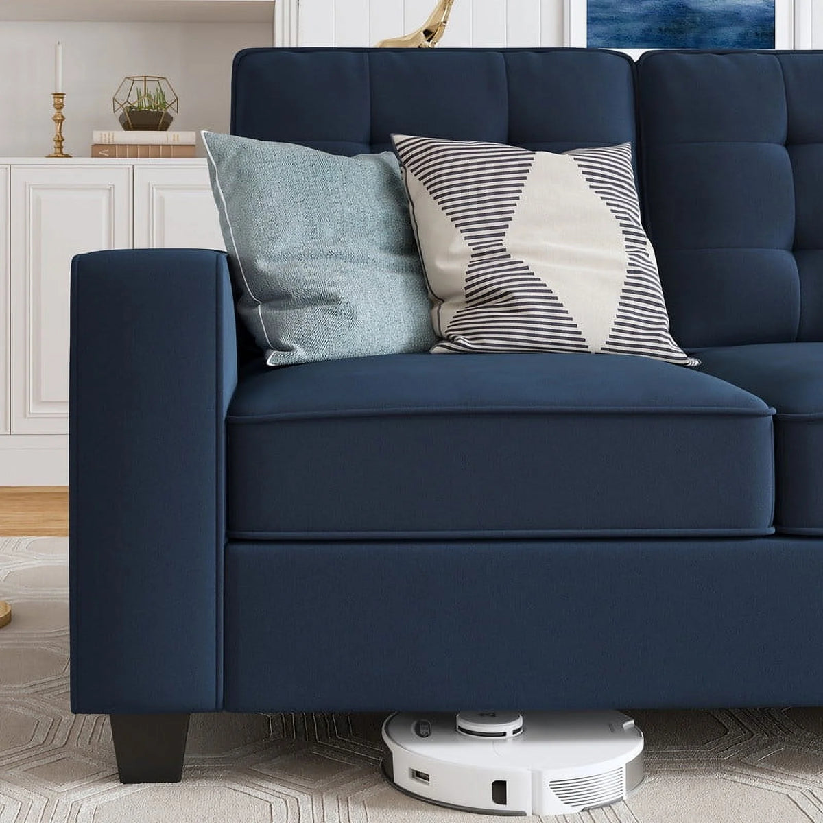Dark Blue U-Shaped Sectional Sofa with Reversible Chaises and Storage Ottomans J483353