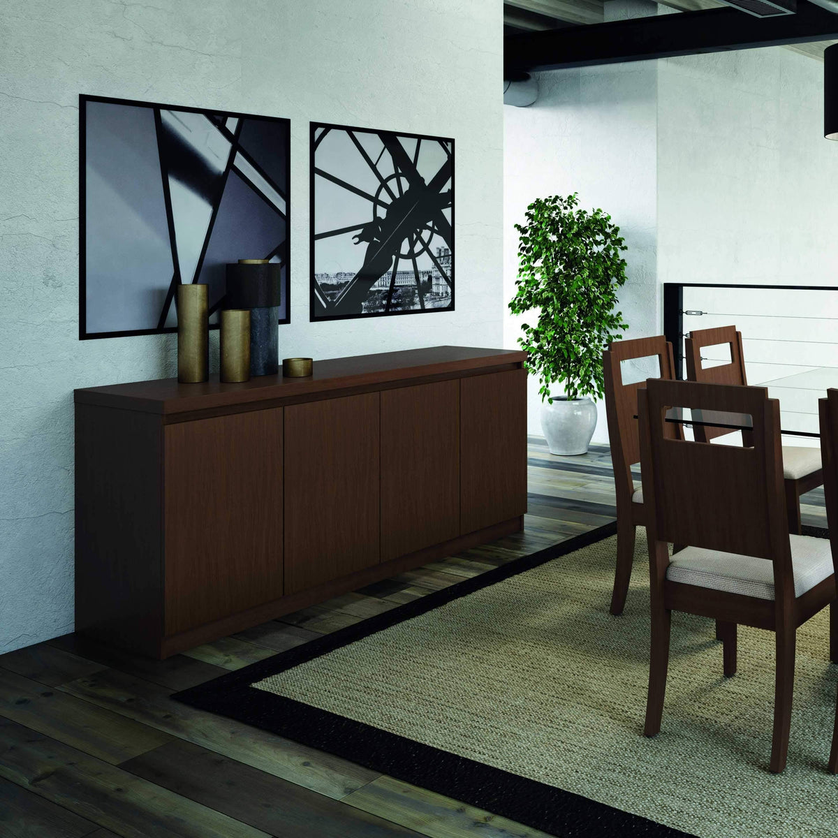 Nut Brown Buffet Cabinet with 6 Shelves V350