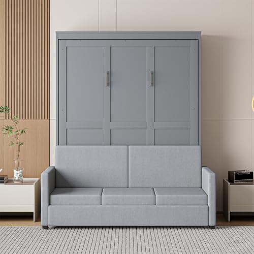 Full Size Grey Murphy Bed with Loveseat Sofa D413